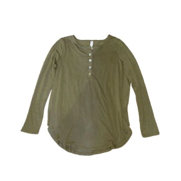 Longsleeve Quarter Buttondown Top - Army Green - Picture 1 of 7